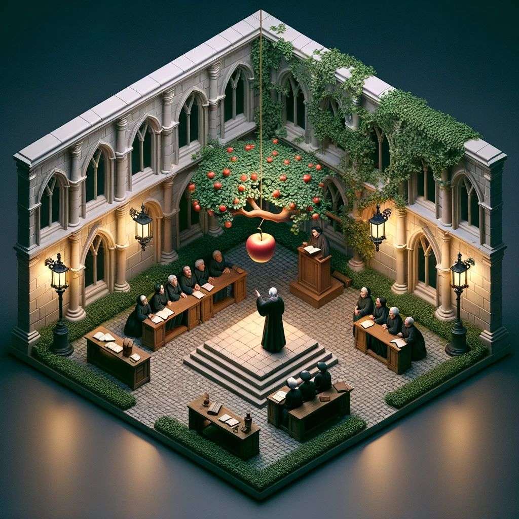 the discovery of gravity, isometric art